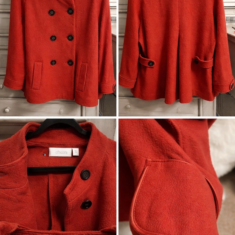 Chico's Burnt Orange/Vibrant Red Pea Coat